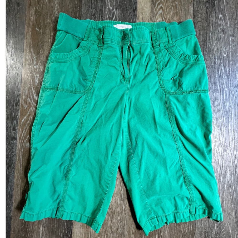 Chico's Zenergy Shorts Womens 2 Green Stretch Cotton Bermuda Cargo 4684
